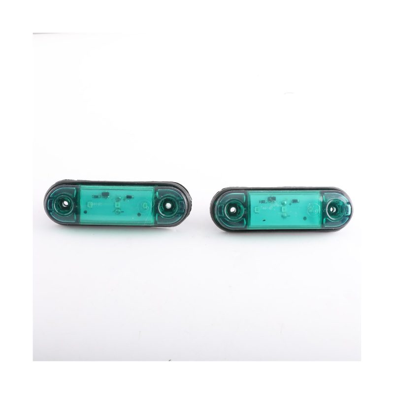 Green Long Led Truck Side Marker Light 12V 24V Ip68 02 Front Product Close Up Close-up showing the green long lens and mounting holes.