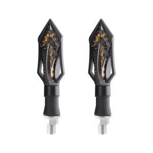 Harpoon Arrow Motorcycle Led Drl Turn Signal 02 Front Product Pair View Product-only front view showing the harpoon arrow lens.