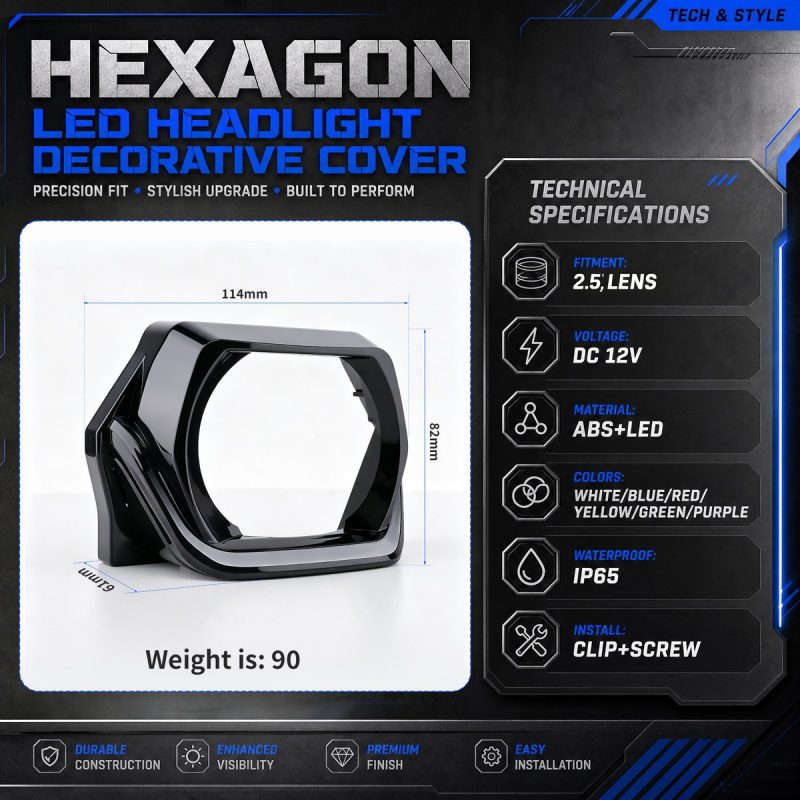 Black technical reference image for the hexagon demon eye lens cover.