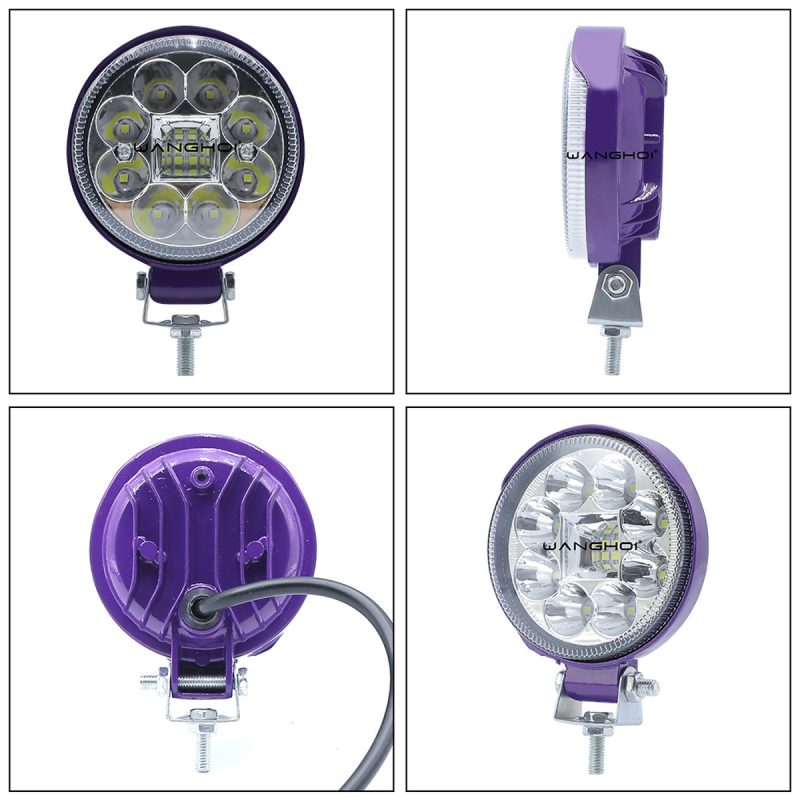 Hy 2301A Small Sun Led Work Light Front Side Rear Views Front, side, rear housing, and wiring reference views.