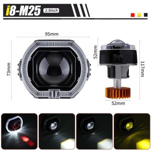 I8 M25 M30 Led Square 5D Built In Projector Headlight 02 I8 M25 Projector Dimensions i8-M25 2.5 inch LED square 5D projector dimension reference