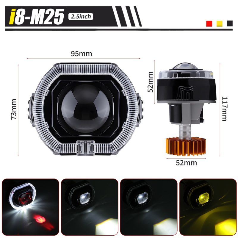 I8 M25 M30 Led Square 5D Built In Projector Headlight 02 I8 M25 Projector Dimensions i8-M25 2.5 inch LED square 5D projector dimension reference