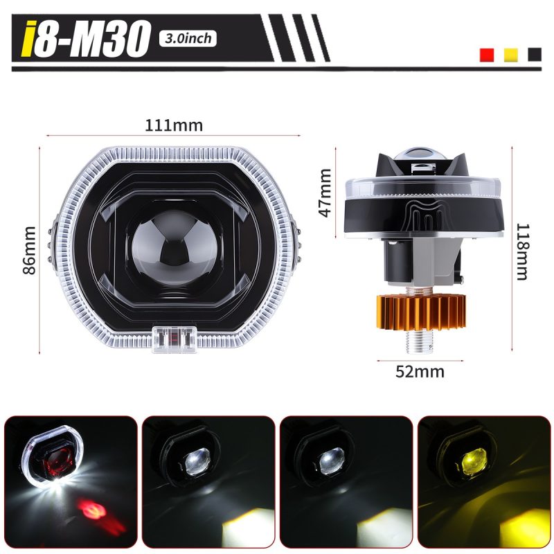 I8 M25 M30 Led Square 5D Built In Projector Headlight 03 I8 M30 Projector Dimensions i8-M30 3 inch LED square 5D projector dimension reference
