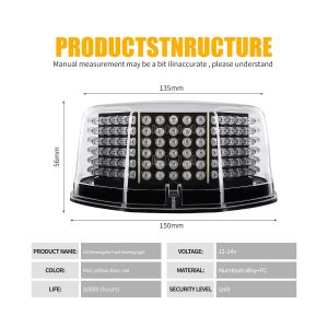 Source product structure graphic listing 150mm base width, 135mm top width, 56mm height, 12-24V, aluminum alloy plus PC, and IP68.