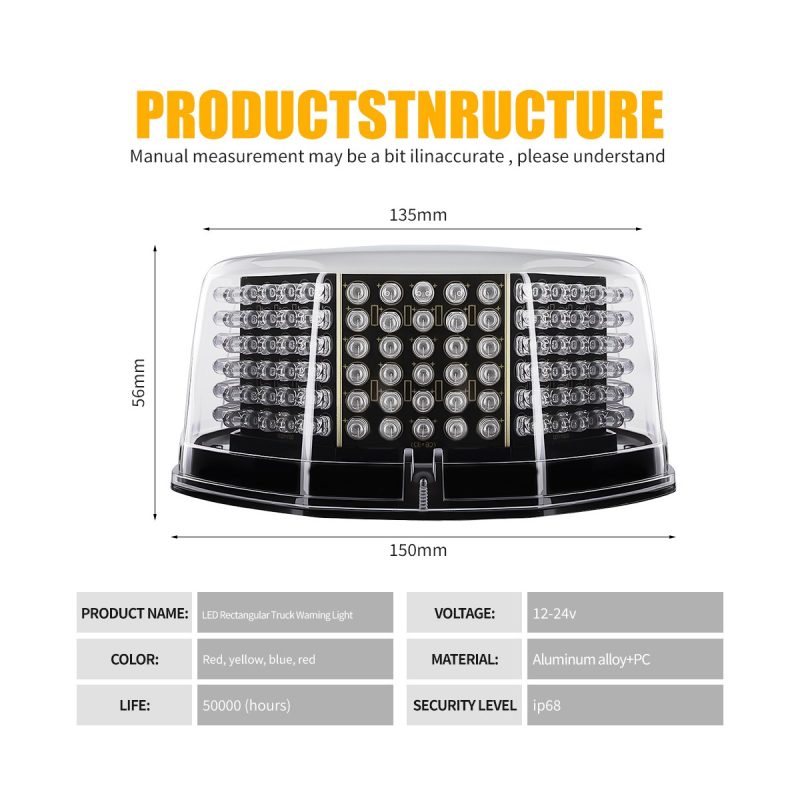 Source product structure graphic listing 150mm base width, 135mm top width, 56mm height, 12-24V, aluminum alloy plus PC, and IP68.