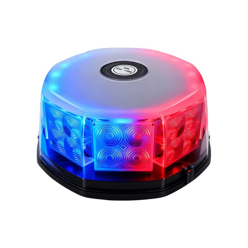 Square-lens source option showing red-blue warning light output in the same low-profile dome format.