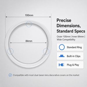 Milky White Angel Eye Ring Diffuser Cover Dimensions Dimension reference showing 100 mm outer diameter and 84 mm inner diameter.