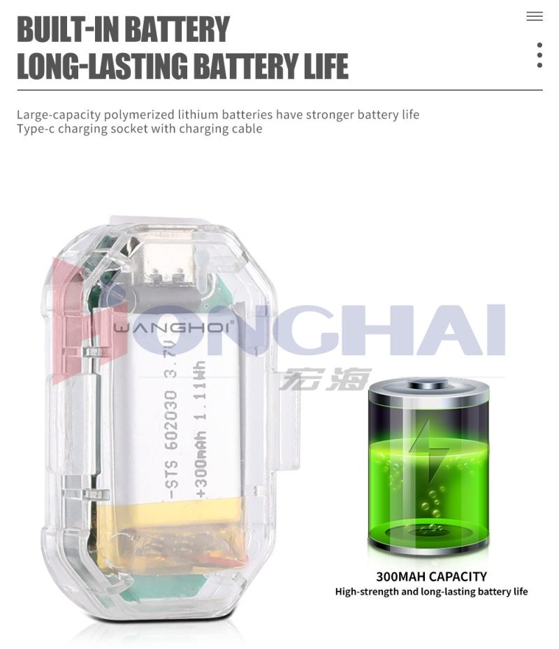 Built-in battery reference; source image shows 300mAh capacity wording to confirm before quotation.