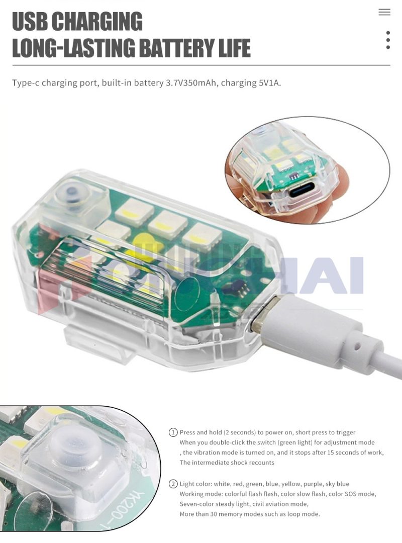 USB charging reference from the supplied product detail image.