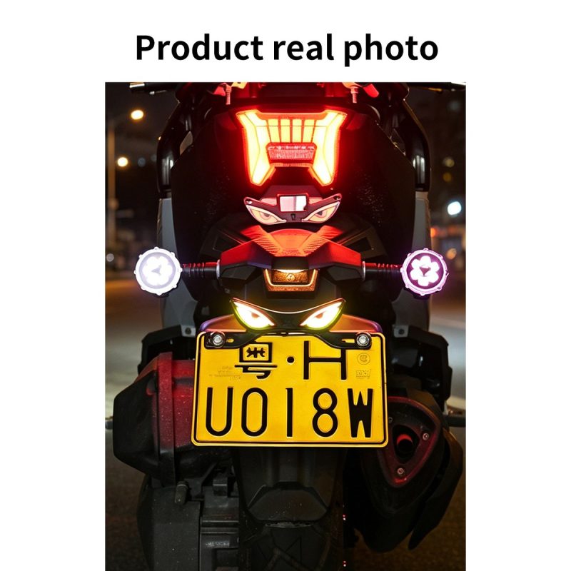 Motorcycle Devil Eye Led License Plate Light Real Photo Real installed product photo reference for the motorcycle devil-eye license plate light.
