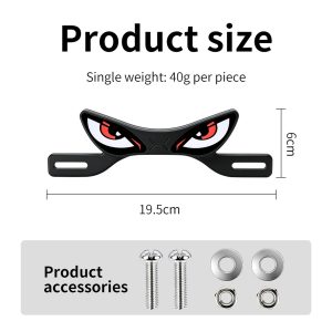 Motorcycle Devil Eye Led License Plate Light Size Hardware Main product reference showing 19.5cm x 6cm size, 40g unit weight, and included hardware.
