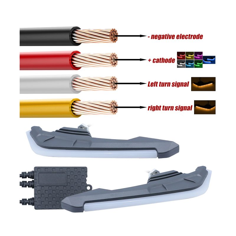 Motorcycle Fixed Wing Led Drl Turn Signal Wiring Source wiring graphic showing negative, power, left turn signal, and right turn signal wire references.