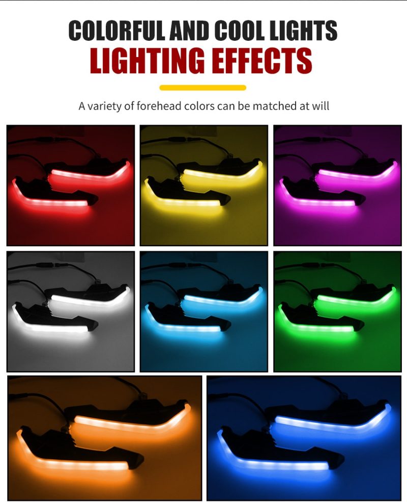 Motorcycle Fixed Wings Led Light Color Effects Color effect graphic showing red, yellow, purple, white, blue, green, and orange references.