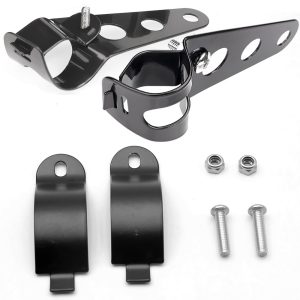 Motorcycle Headlight Bracket Clamp Kit Hardware Hardware reference with clamp pieces, bracket plates, screws, and nuts.