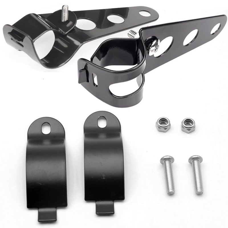 Motorcycle Headlight Bracket Clamp Kit Hardware Hardware reference with clamp pieces, bracket plates, screws, and nuts.