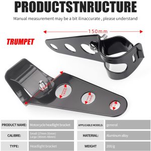 Motorcycle Headlight Bracket Clamp Kit Structure Source structure image with bracket dimension references.
