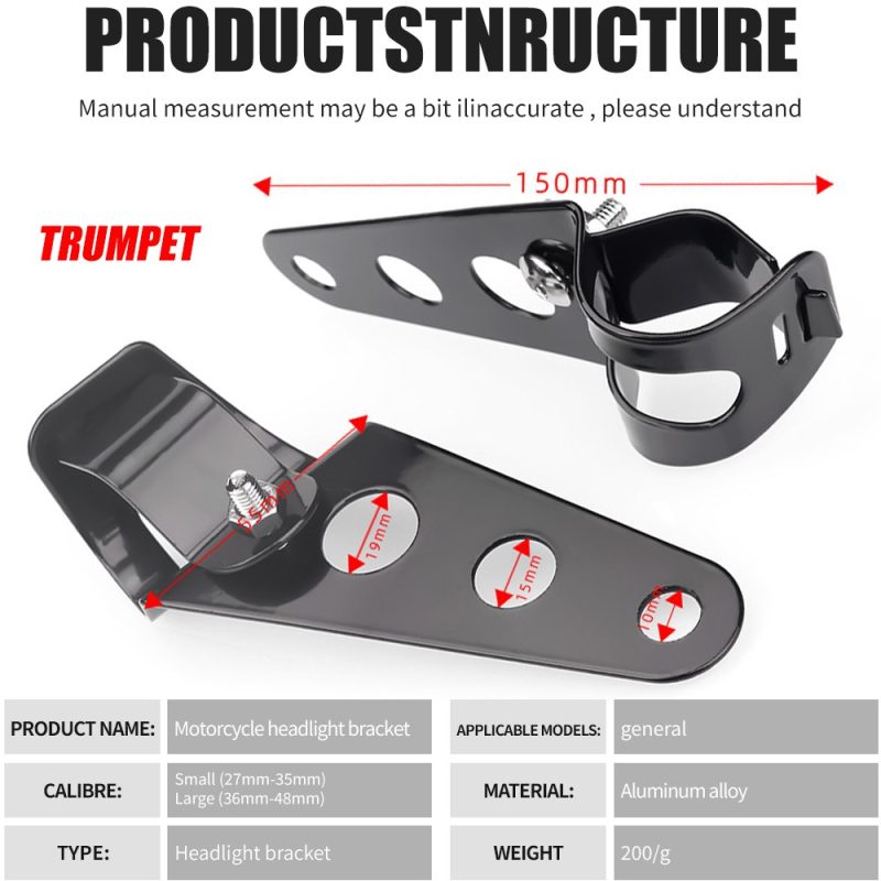 Motorcycle Headlight Bracket Clamp Kit Structure Source structure image with bracket dimension references.