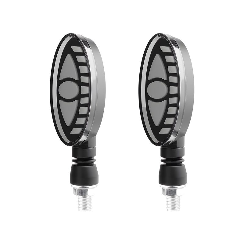 Oval Eye Motorcycle Led Drl Turn Signal 02 Front Product Pair View Product-only front view showing the oval eye lens.