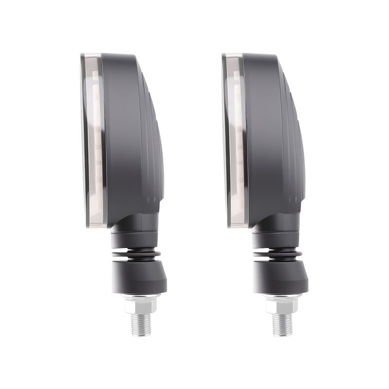 Oval Eye Motorcycle Led Drl Turn Signal 03 Side Product Pair View Side product-only view showing housing structure.