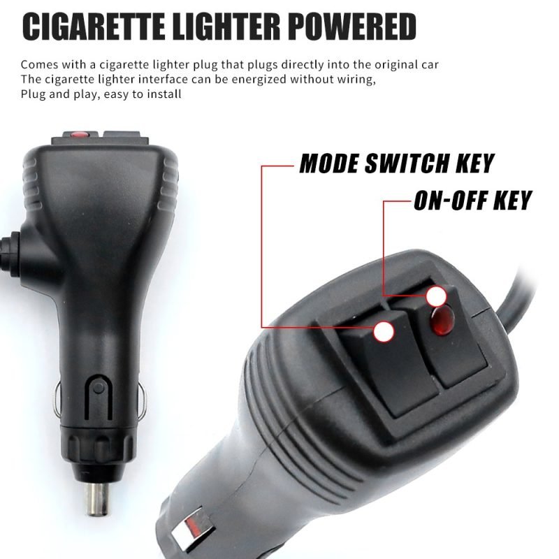 Oval Magnetic Led Beacon Warning Light Plug Switch Cigarette-lighter plug, mode switch, and on-off switch reference.