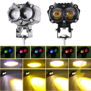 Owl Dual Bead Led Motorcycle Spotlight Beam Modes Source image reference showing color and beam mode directions.
