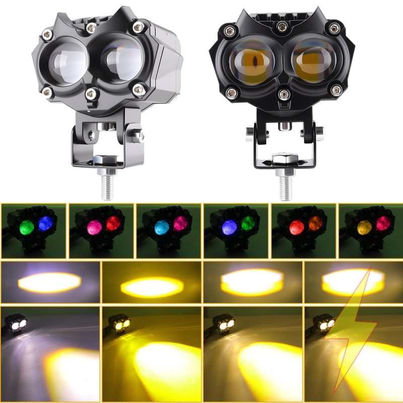 Owl Dual Bead Led Motorcycle Spotlight Beam Modes Source image reference showing color and beam mode directions.