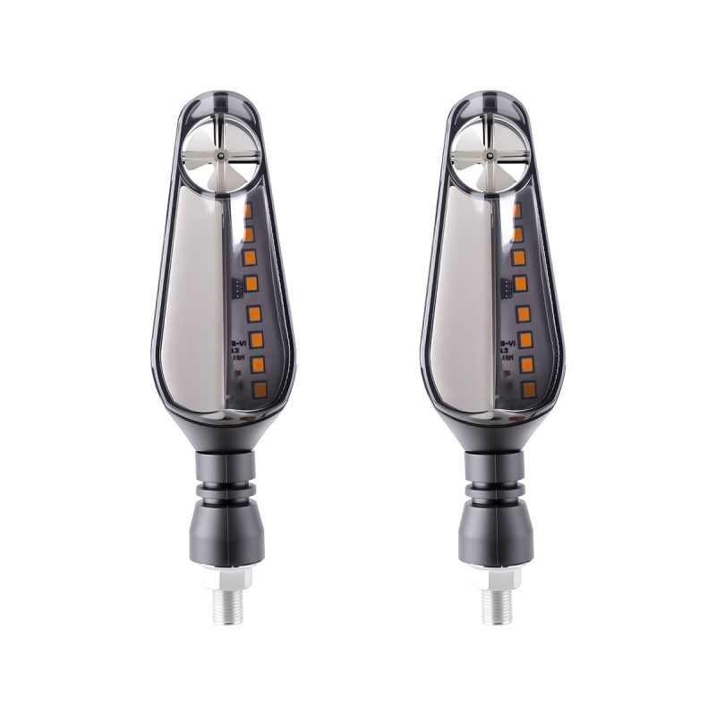 Pinwheel Arrow Smoke Lens Motorcycle Led Drl Turn Signal 01 Main One To One Front Product Pair Pinwheel Arrow Smoke Lens Motorcycle LED DRL Turn Signal Pair