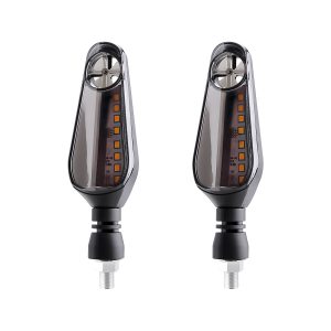 Pinwheel Arrow Smoke Lens Motorcycle Led Drl Turn Signal 02 Front Product Pair View Product-only front view showing the arrow lens shape.