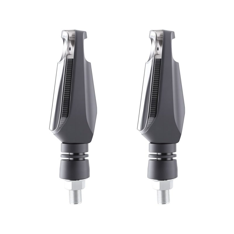 Pinwheel Arrow Smoke Lens Motorcycle Led Drl Turn Signal 03 Side Product Pair View Side product-only view showing housing thickness.