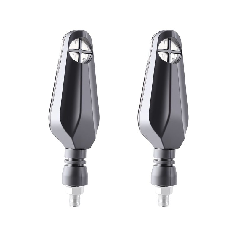 Pinwheel Arrow Smoke Lens Motorcycle Led Drl Turn Signal 04 Rear Product Pair View Rear housing view for catalog comparison.