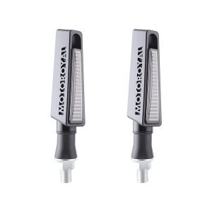 Raised Linear Motorcycle Led Drl Turn Signal 02 Front Product Pair View Product-only front view showing the linear lens.