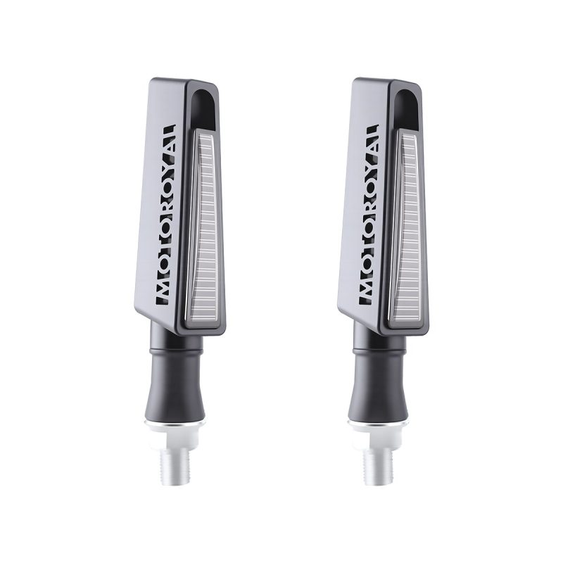 Raised Linear Motorcycle Led Drl Turn Signal 02 Front Product Pair View Product-only front view showing the linear lens.