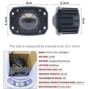 Rectangular model source specification graphic with 8cm face width, 12-85V voltage reference, and IP67 source rating.