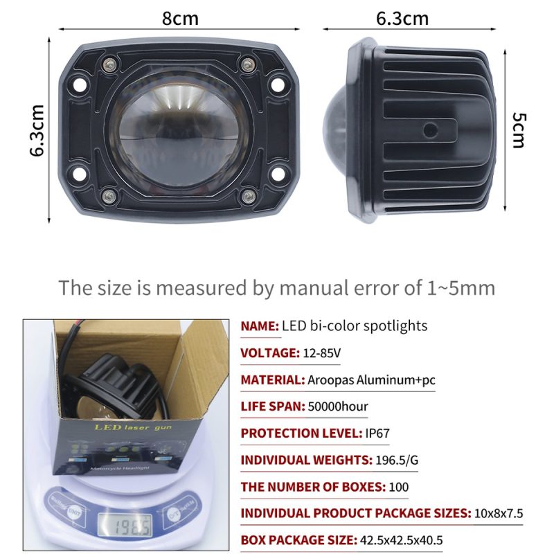 Rectangular model source specification graphic with 8cm face width, 12-85V voltage reference, and IP67 source rating.
