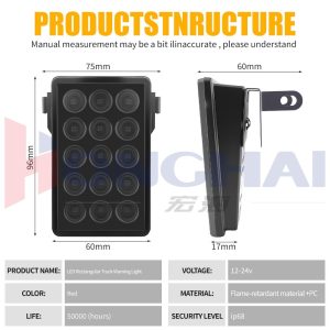 Rectangular 15 Lens Led Rear Warning Light Dimensions Specs Source dimension and spec reference; confirm final drawing, voltage, material, and test basis before quotation.