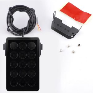 Rectangular 15 Lens Led Rear Warning Light Kit Accessories Kit reference showing wiring, bracket, screws, and adhesive piece from the supplied product folder.