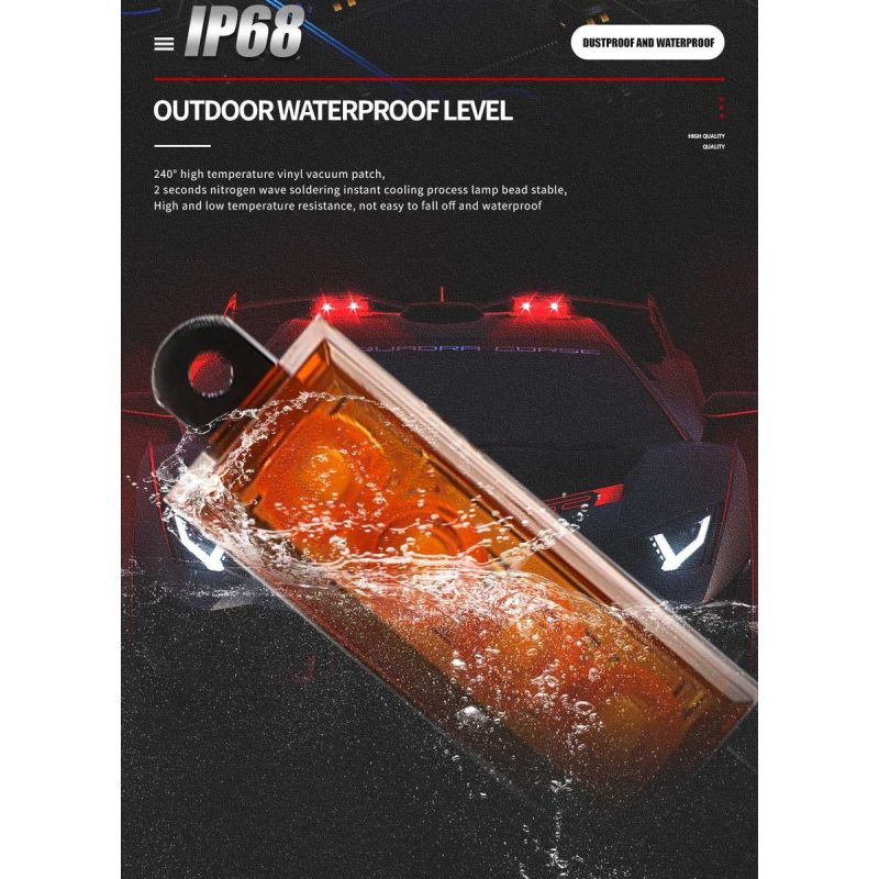 Rectangular Amber Led Grille Marker Light Ip68 Source Reference Source graphic uses IP68 outdoor waterproof wording; confirm final waterproof test basis before quotation.