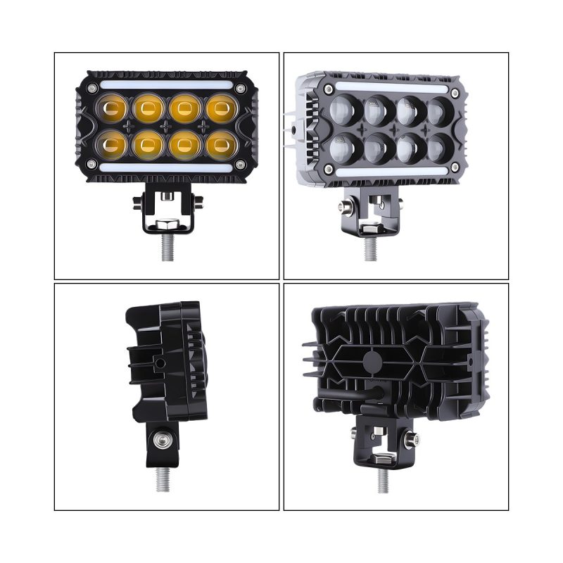Product view collage for rectangular amber-lens LED work light