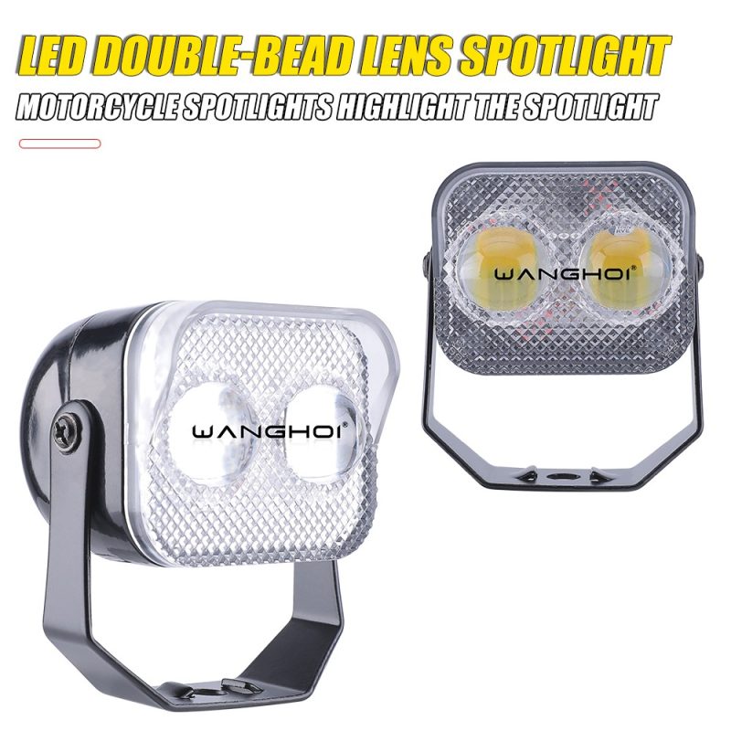 Rectangular Dual-Bead Lens LED Motorcycle Spotlight 12V-24V IP67