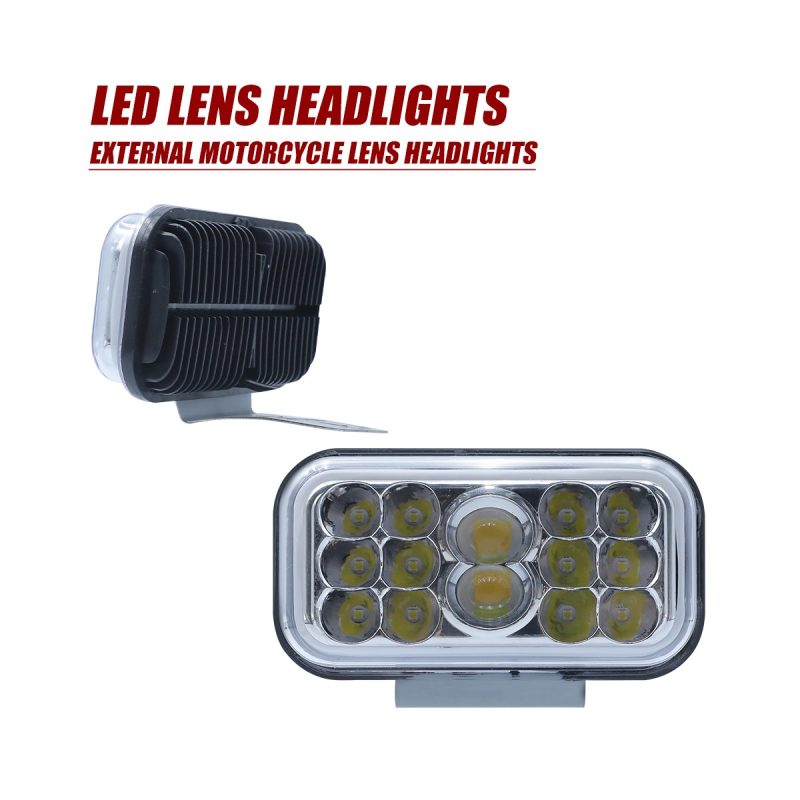 Rear housing reference for rectangular external motorcycle LED lens headlight