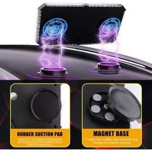 Rectangular Yellow Led Truck Warning Light Magnetic Suction Base Magnetic base and rubber suction pad reference from the supplied product image.
