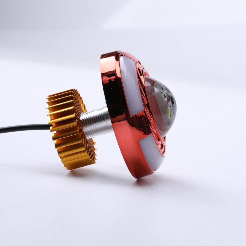 Red Round Single Eye Angel Eye Headlight Side Profile Side profile and rear heat-sink reference for installation checks.