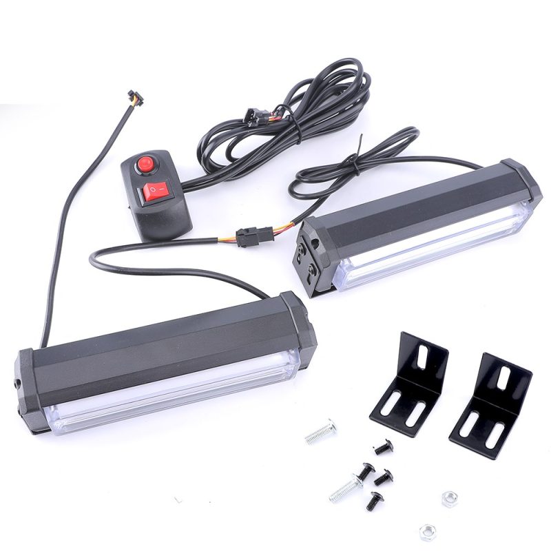 Kit reference showing paired lights, remote switch, brackets, screws, and wiring.