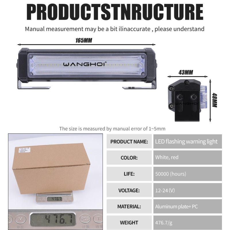 Source structure image showing size, 12/24V wording, material, and weight reference.