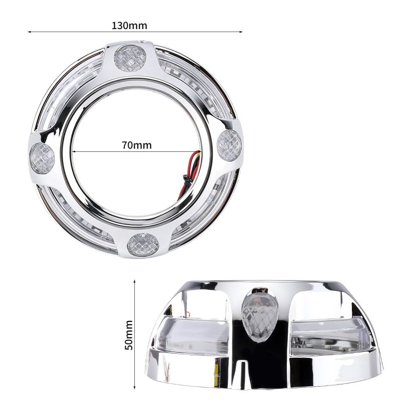 Rgb Bluetooth Led Angel Eye Projector Shroud 130Mm 70Mm Dimensions Source dimension image showing 130 mm outer diameter, 70 mm inner diameter, and 50 mm height references.