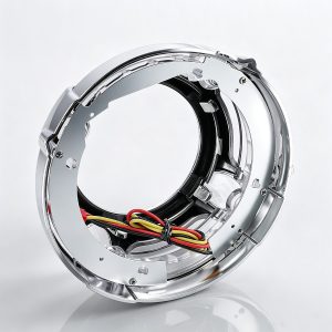 Rgb Bluetooth Led Angel Eye Projector Shroud Rear Angle Rear angled product view showing the chrome-style shell and wiring reference.