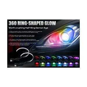 Rgb Demon Eye 360 Degree Led Strip Kit Color Modes English source graphic showing 360 ring-shaped glow, color references, and dynamic mode references.