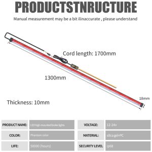 Rgb Flexible High Mounted Brake Light Strip Dimensions Dimension and source-spec reference image; confirm final drawing before quotation.