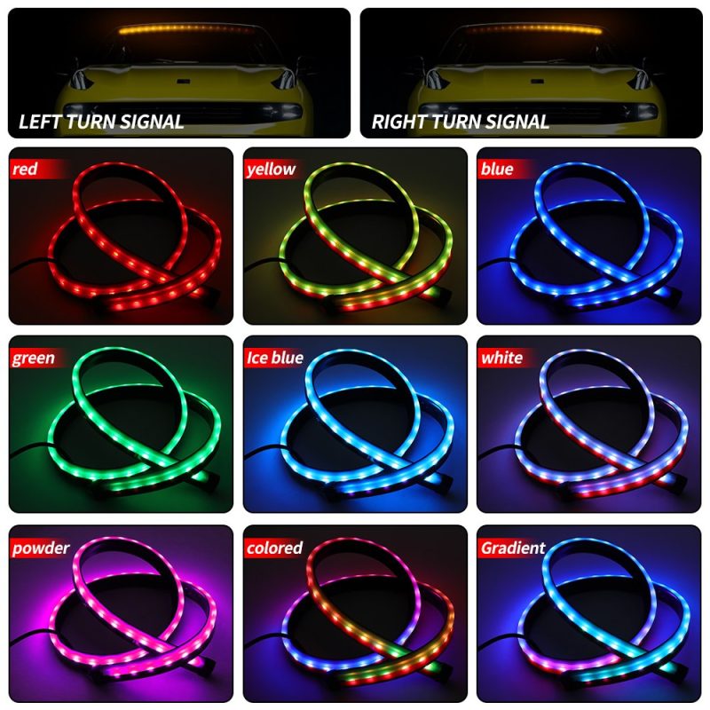 Rgb Flexible High Mounted Brake Light Strip Modes Dynamic color/status reference from the supplied product graphics.