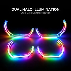 Dual halo illumination reference showing even RGB light guide distribution.
